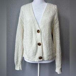 Lucky Brand | Women’s Off White Oversized Crochet Knit Button Down Cardigan